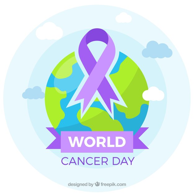 Wereld kankerdag achtergrond met lint boven de aarde