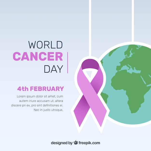 Wereld kankerdag achtergrond met paars lint en globe