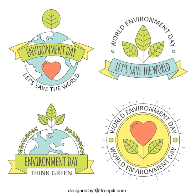 Gratis vector wereld milieu dag etiket collectie met hartjes