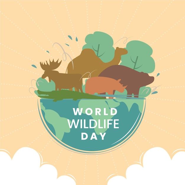 Gratis vector wereld natuur dag illustratie met dieren en natuur