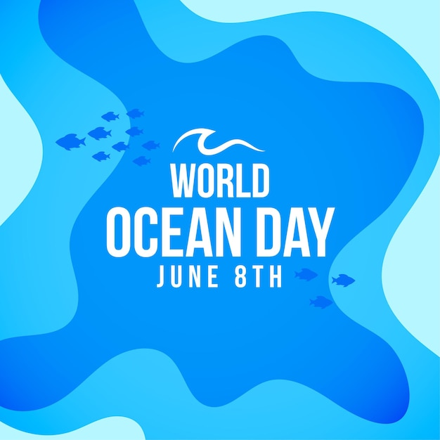 Wereld oceaan dag poster in blauw papier stijl