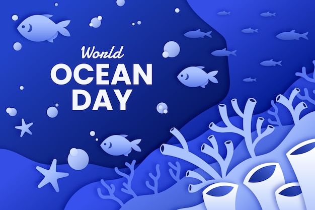 Wereld oceanen dag achtergrond in papierstijl