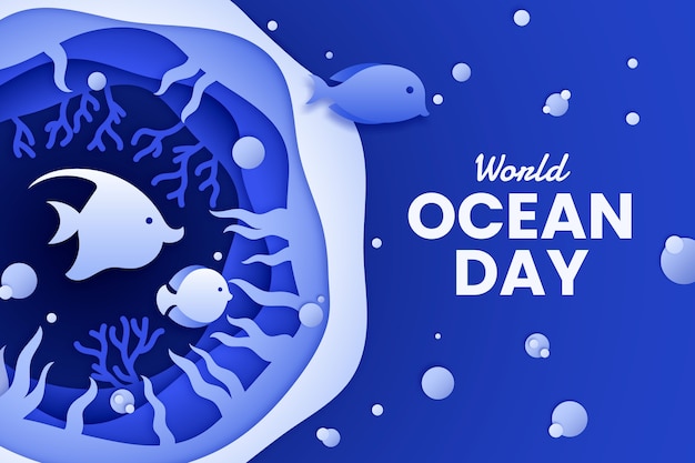 Wereld oceanen dag achtergrond in papierstijl