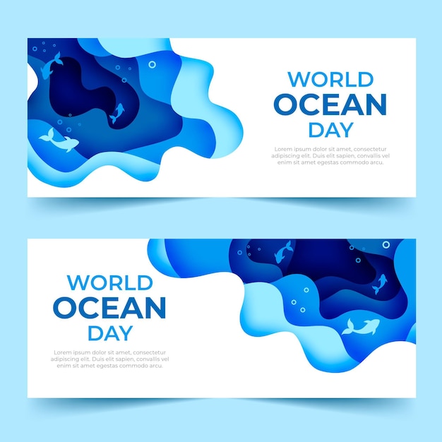 Wereld oceanen dag banner in papier stijl