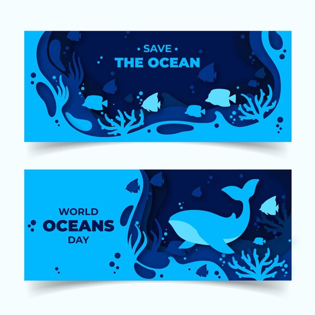 Gratis vector wereld oceanen dag banner in papier stijl