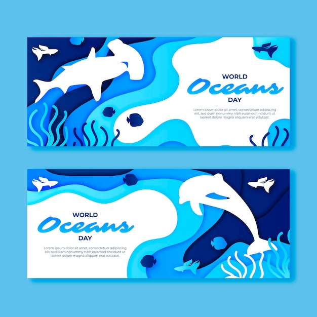 Wereld oceanen dag banner in papier stijl