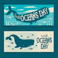 Gratis vector wereld oceanen dag banners getekend ontwerp