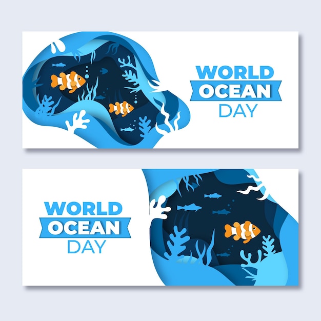 Gratis vector wereld oceanen dag banners in papierstijl