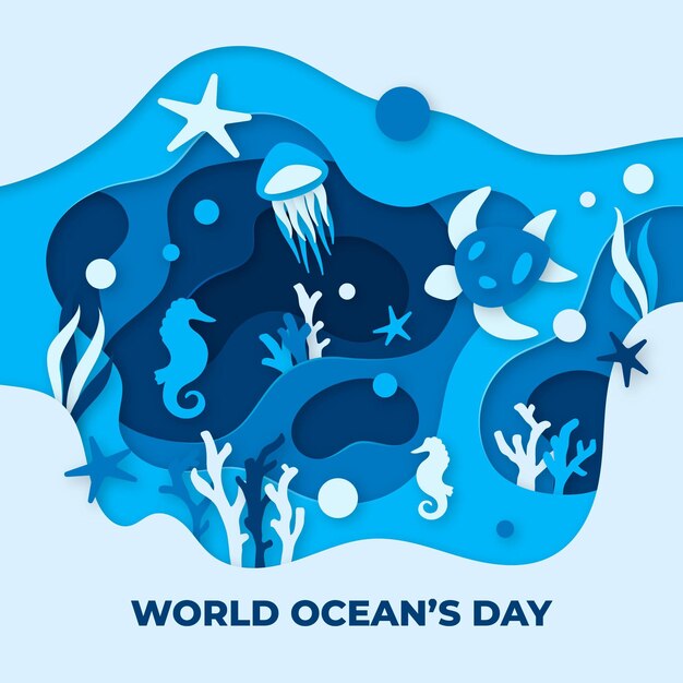 Wereld oceanen dag concept in papierstijl