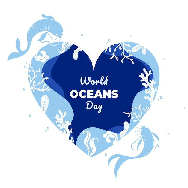 Gratis vector wereld oceanen dag evenement met belettering