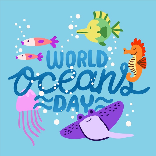 Wereld oceanen dag hand getekend ontwerp