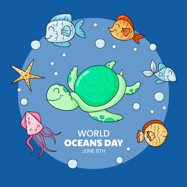 Wereld oceanen dag hand getekende illustratie