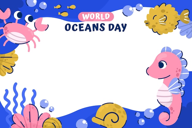 Wereld oceanen dag hand getekende platte achtergrond