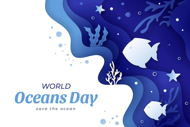 Wereld oceanen dag illustratie in papieren stijl