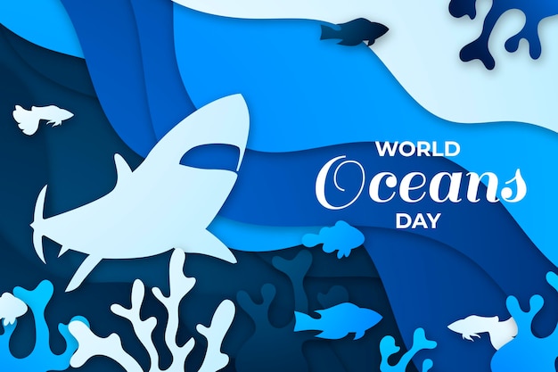 Wereld oceanen dag in papierstijl ontwerp