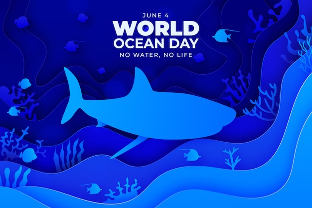 Gratis vector wereld oceanen dag papier stijl achtergrond