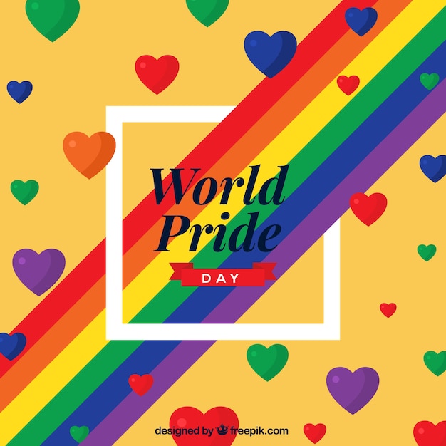 Gratis vector wereld pride dag achtergrond met kleurrijke harten