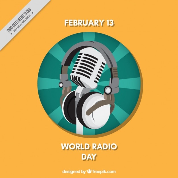 Gratis vector wereld radio dag achtergrond met microfoon en hoofdtelefoon