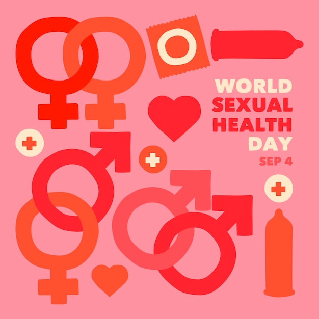 Wereld seksuele gezondheid dag achtergrond met geslachtsborden