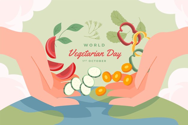 Wereld vegetarische dag hand getekende platte achtergrond