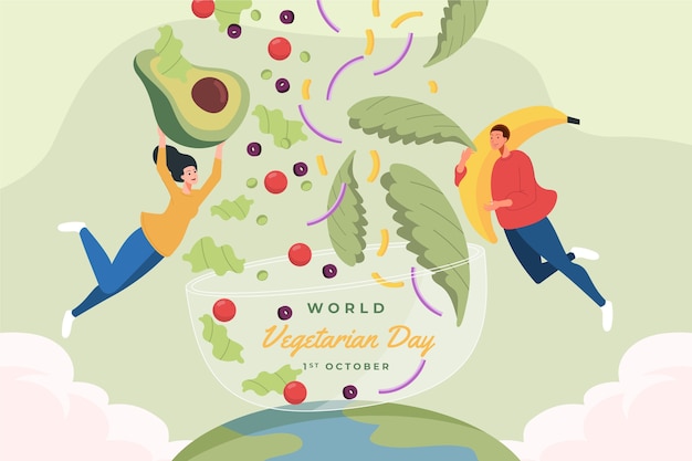 Wereld vegetarische dag hand getekende platte achtergrond