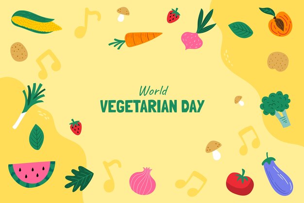 Wereld vegetarische dag hand getekende platte achtergrond