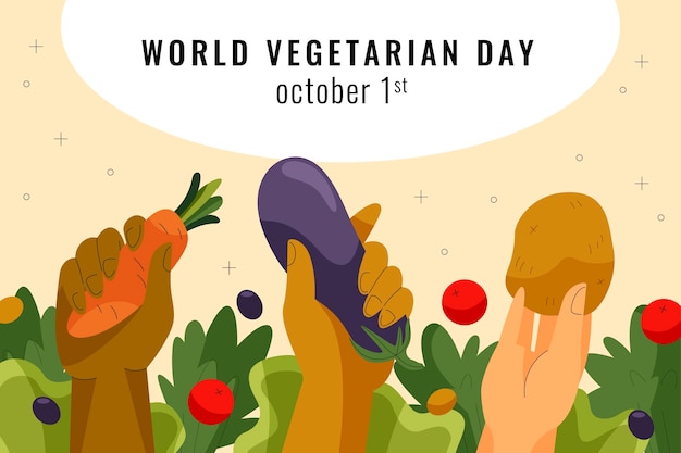 Gratis vector wereld vegetarische dag hand getekende platte achtergrond