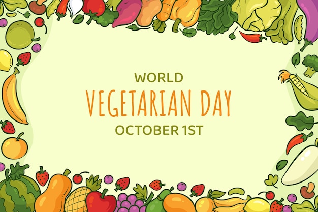 Gratis vector wereld vegetarische dag handgetekende achtergrond