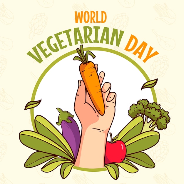 Wereld vegetarische dag handgetekende illustratie