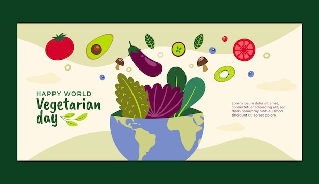 Wereld vegetarische dag handgetekende platte horizontale banner