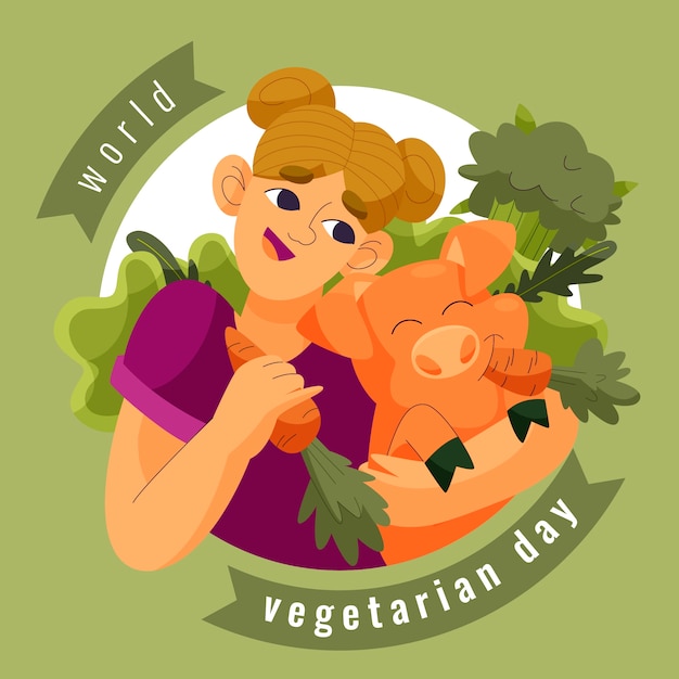 Gratis vector wereld vegetarische dag handgetekende vlakke afbeelding