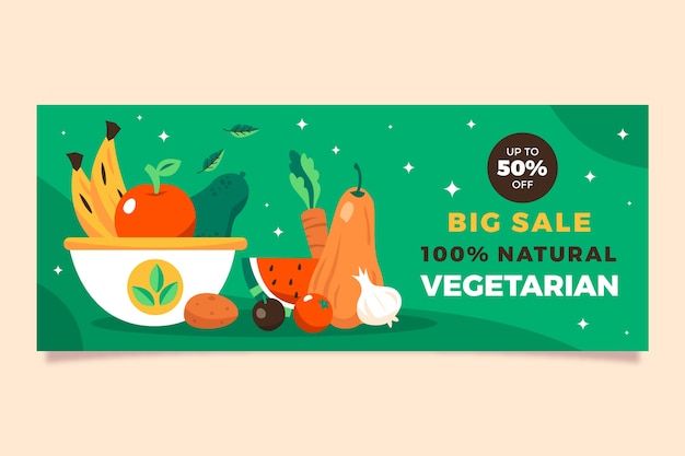 Gratis vector wereld vegetarische dag platte ontwerp horizontale banner sjabloon