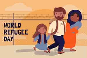 Gratis vector wereld vluchtelingendag tekenen illustratie