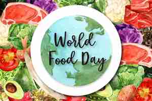 Gratis vector wereld voedsel dag frame met lodde, pock, tomaat, avocado aquarel illustratie.