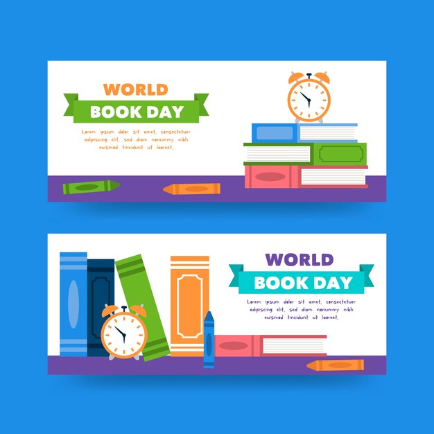 Wereldboek dag banners in platte ontwerp