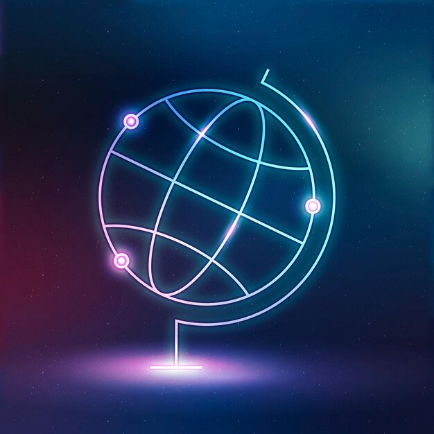 Wereldbol aardrijkskunde onderwijs pictogram neon digitale vectorafbeelding