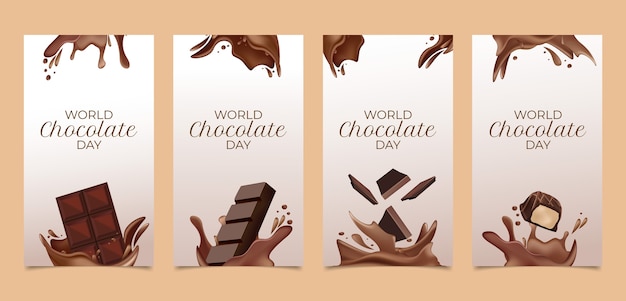 Gratis vector wereldchocoladedag realistische ig verhalen set