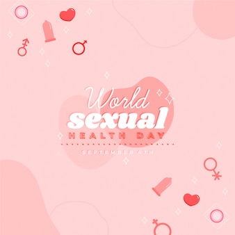 Werelddag voor seksuele gezondheid met geslachtssymbolen en condooms