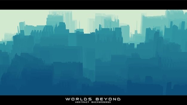 Gratis vector werelden voorbij abstracte scifi-stadslandschappen vector mooie mistige mist over futuristische stad abstracte gradiënt stedelijk landschapsachtergrond kleurrijke golven