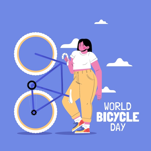 Gratis vector wereldfietsdag handgetekende vlakke afbeelding