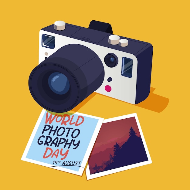 Gratis vector wereldfotografie dag met foto's en camera