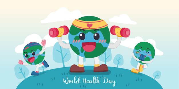 Wereldgezondheidsdag concept Gezondheidszorg gezondheidsbescherming op wereldwijd internationaal evenement in april Platte vector illustratie ontwerp