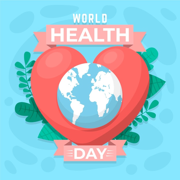 Gratis vector wereldgezondheidsdag illustratie met hart en planeet