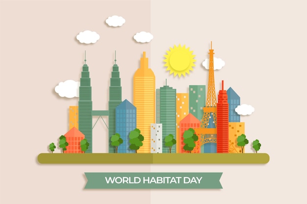 Gratis vector wereldhabitatdag in papieren stijl