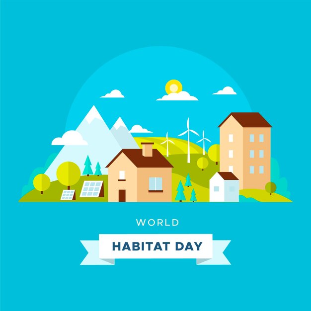 Wereldhabitatdag in plat ontwerp