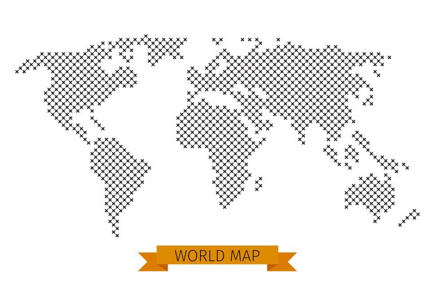 wereldkaart kruispunt. Wereldkaart voor cartografie, sjabloonkaart met zwarte kruisillustratie