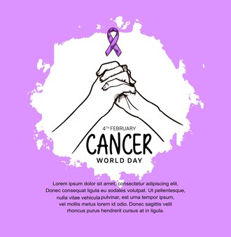 Wereldkankerdag vectorontwerp met handholding en lintillustratie voor campagne en poster