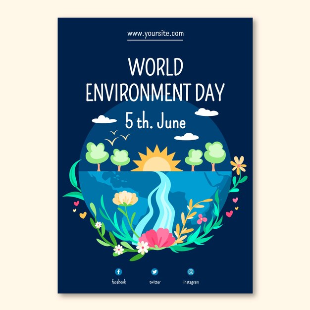 Wereldmilieudag handgetekende platte poster of flyer