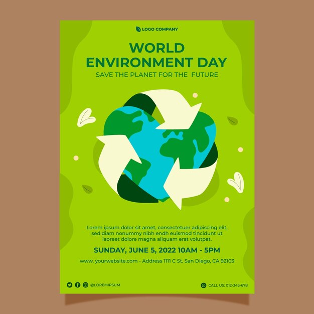 Wereldmilieudag handgetekende platte poster
