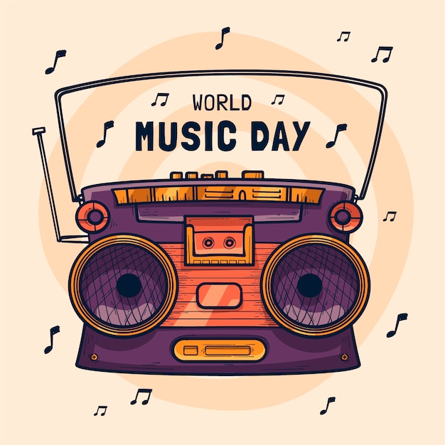 Gratis vector wereldmuziekdag handgetekende illustratie